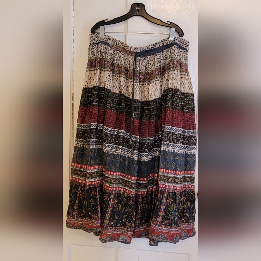 100% Cotton Midi Length Skirt in Cream, Red, Navy and Black